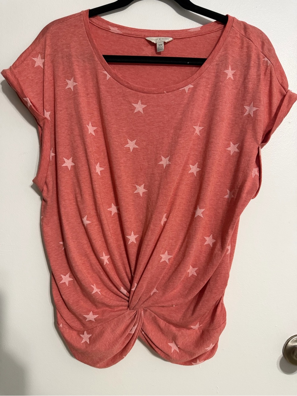 Lucky Brand Coral Star Twist-Front Short Sleeve Tee